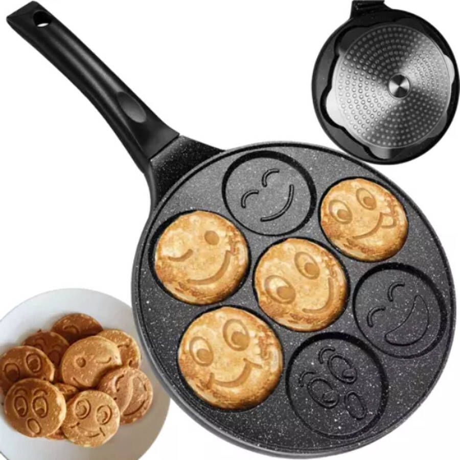 T.R.Goods T.R. Goods Pannenkoekenpan Gezichtjes Inductie Geschikt- Smileys Emoticons Houten Handgreep 26 cm Anti-aanbaklaag