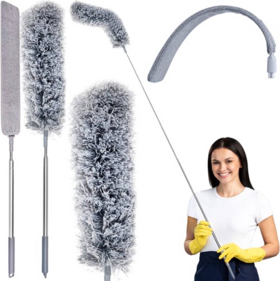 T.R.Goods T.R. Goods Telescopische Plumeau met 2 opzetstukken Duster met Telescoopsteel tot 250 cm Wasbaar Draaibaar Stofborstel met Telescopische Steel