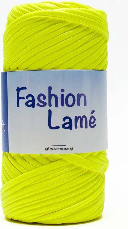 Tricot Cafè Fashion Lamè Plat lint van polyester met metallic effect en matig elastisch laminaat gewicht 120 130 g voor naalden kettinghaken: 6-7 neongeel