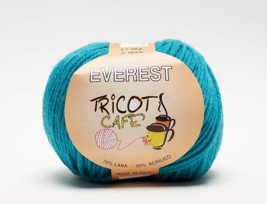 Tricot Cafè Tricot Café Everest Bol van zachte wolmix Ideaal om te breien met naalden of haaknaalden: 6.00 7.00 Made in Italy 100gr Turquoise 1296