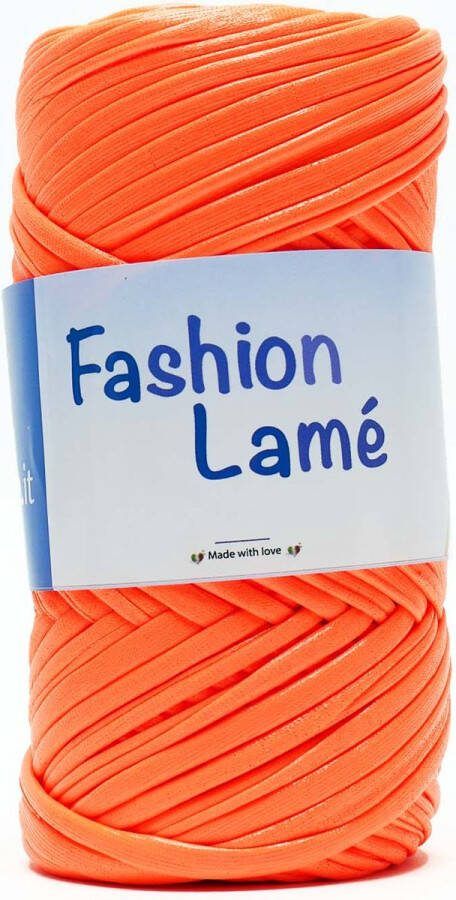 Tricot Cafè Tricot Café Fashion Lamè Plat lint van polyester met metallic effect en matig elastisch laminaat gewicht 120 130 g voor naalden kettingnaald: 6-7 Fluoranje
