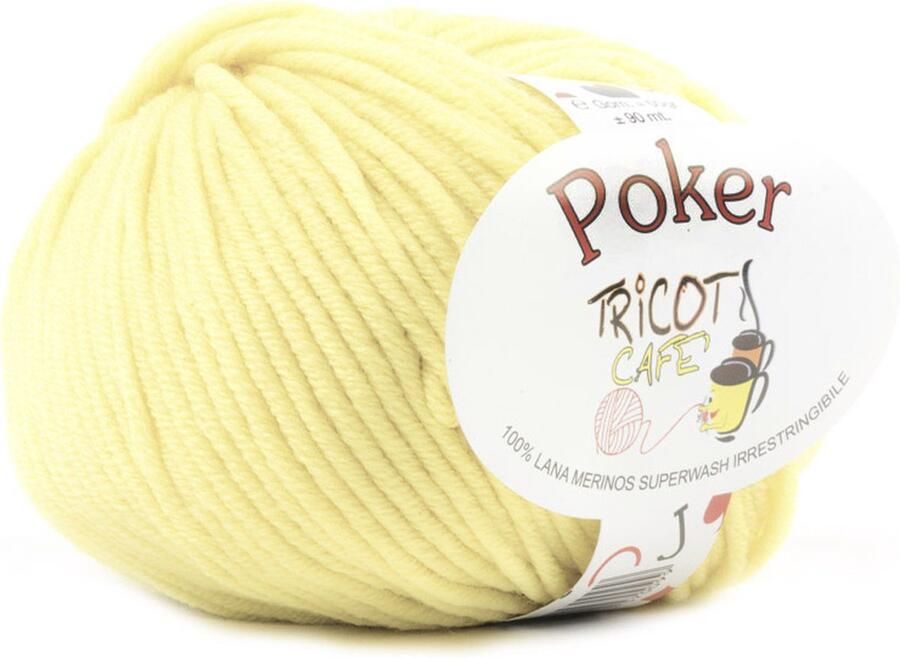 Tricot Cafè Tricot Café Poker pure merino wol garen ideaal voor handwerk haakwol zeer zacht hoge kwaliteit niet krimpend bolletje voor naald haaknaald:4.50 5.50 50gr baby geel 16