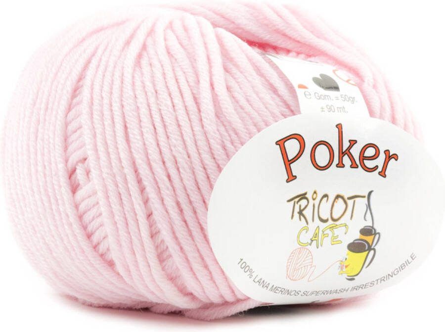 Tricot Cafè Tricot Café Poker pure merino wol garen ideaal voor handwerken haakwol zeer zacht hoge kwaliteit niet krimpend bolletje voor naald haaknaald:4.50 5.50 50gr baby roze 9