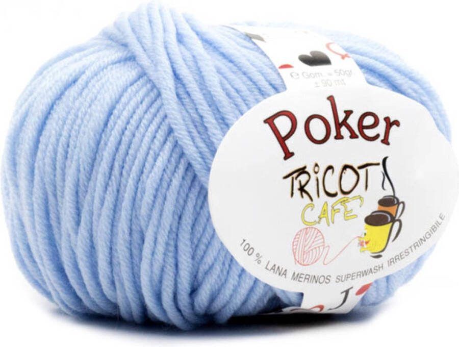 Tricot Cafè Tricot Café Poker pure merino wol garen ideaal voor handwerken haakwol zeer zacht hoge kwaliteit niet krimpend bolletje voor naald haaknaald:4.50 5.50 50gr baby lichtblauw 86277
