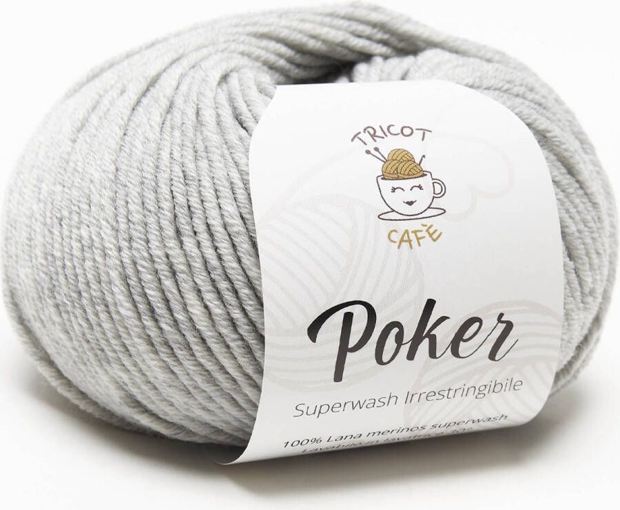 Tricot Cafè Tricot Café Poker pure merino wol garen ideaal voor naaldwerk haakwol zeer zacht hoge kwaliteit niet krimpend bolletje voor naald haaknaalden:4.50 5.50 50gr parelgrijs 302