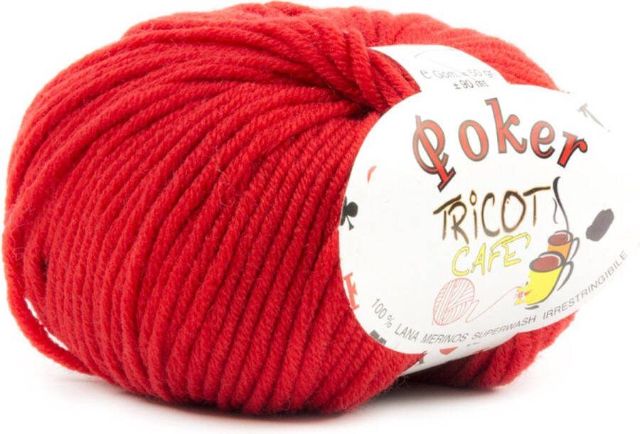 Tricot Cafè Tricot Café Poker pure merino wol garen ideaal voor naaldwerk haakwol zeer zacht hoge kwaliteit niet krimpend bolletje voor naald haaknaald:4.50 5.50 50gr rood 15