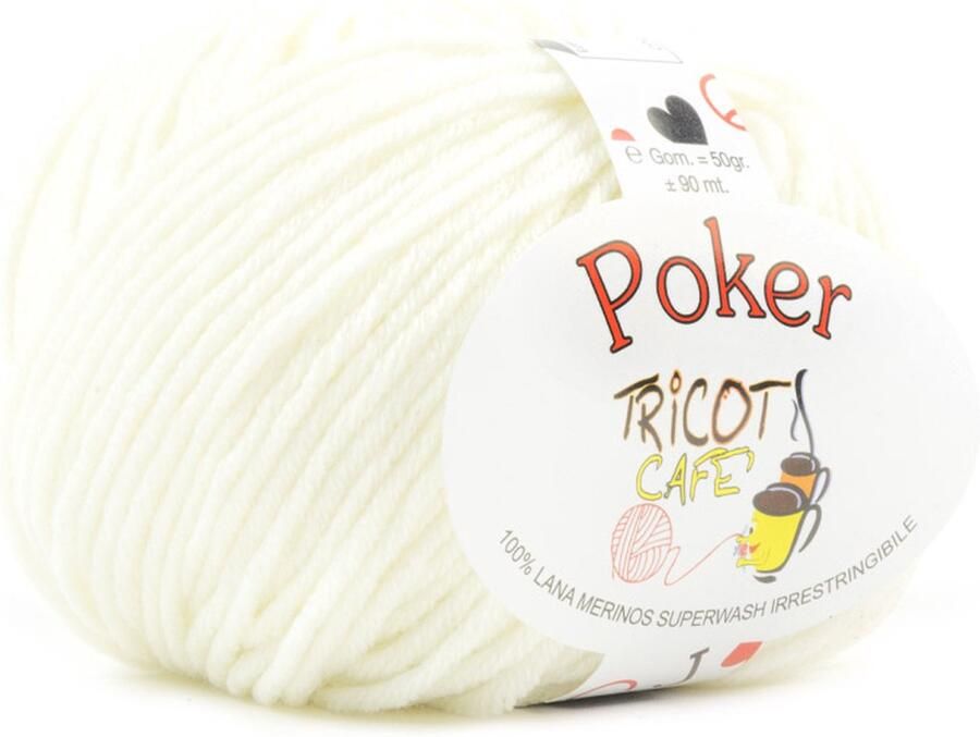 Tricot Cafè Tricot Café Poker pure merino wol garen ideaal voor naaldwerk haakwol zeer zacht hoge kwaliteit niet krimpend bolletje voor naald haaknaald:4.50 5.50 50gr Wit 1