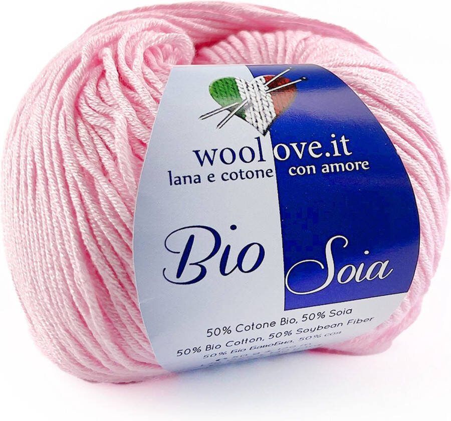 Tricot Cafè Woolove Organic Soia katoen en soja mix garen Zacht Ademend en glanzend Natuurlijke plantaardige vezels Ideaal voor needlework Crochet: 3.00 3.50 1pc Pink Baby 204 50 gr