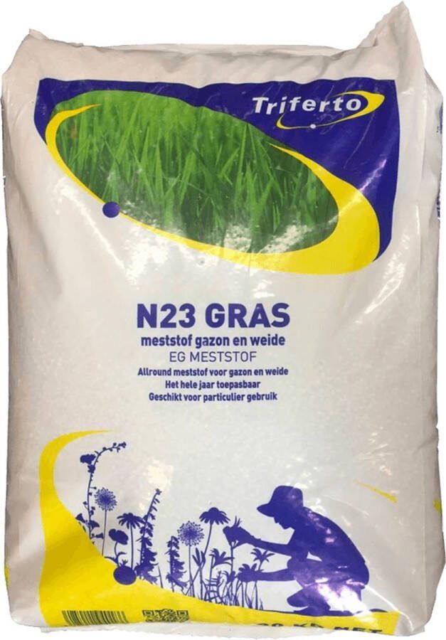 Triferto N23 20kg Kunstmest Stikstofmeststof – snelle werking – zorgt voor het juiste stikstofgehalte in het gazon – creëert een diepgroene grasmat – kan gebruikt worden voor gazons en weilanden – geeft een gezonde groeispurt