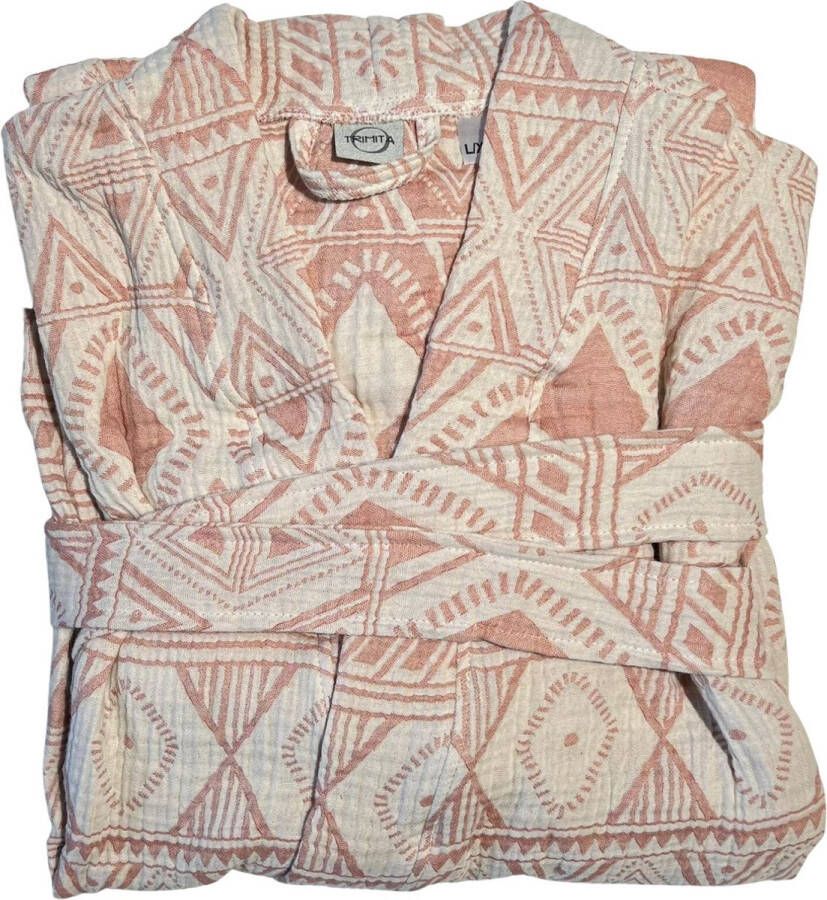 Trimita Kimono Badjas Ethnic Mousseline 100% Katoen Terracotta L XL