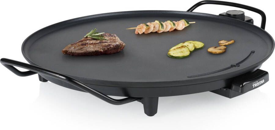Tristar Bakplaat Rond BP-2787 Gourmet bakplaat Cirkel Grill voor 4 personen Met regelbare thermostaat Anti-aanbaklaag 4 houten spatels Zwart