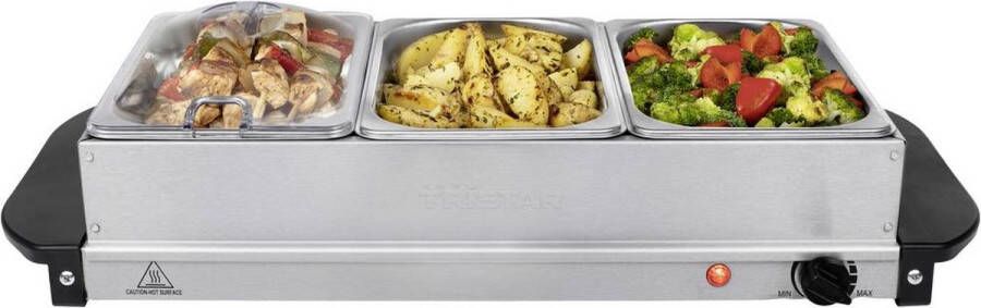 Tristar Buffetwarmer BP-6283 Buffet Serveerder en Warmhoudplaat 3 x 1.4 liter Warmhoudfunctie Inclusief deksel RVS