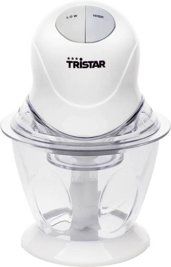 Tristar Hakmolen BL-4009 Chopper Elektrisch 600 ml Voor noten fruit en groenten Hakfunctie en Pureerfunctie 2 standen Vaatwasbestendinge onderdelen Wit