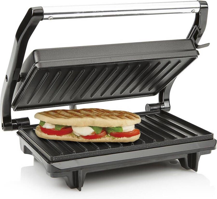 Tristar Contactgrill GR-2650 Panini Grill en Tosti-ijzer- Anti-aanbaklaag Zwevend deksel 700W RVS Zwart