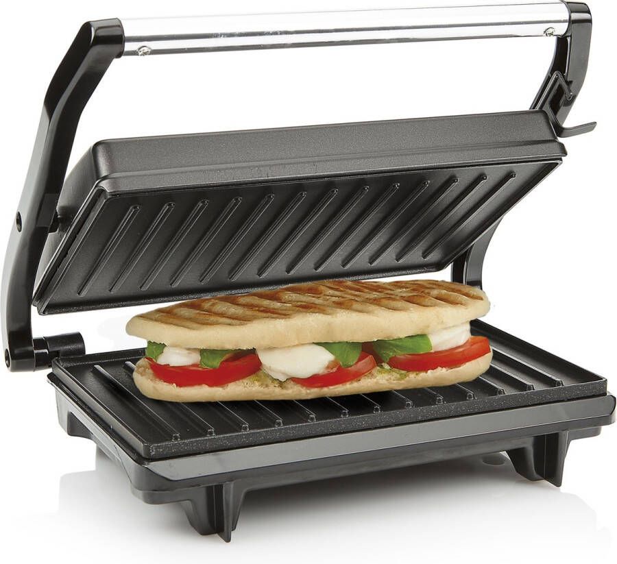 Tristar Contactgrill GR-2650 Panini Grill en Tosti-ijzer- Anti-aanbaklaag Zwevend deksel 700W RVS Zwart