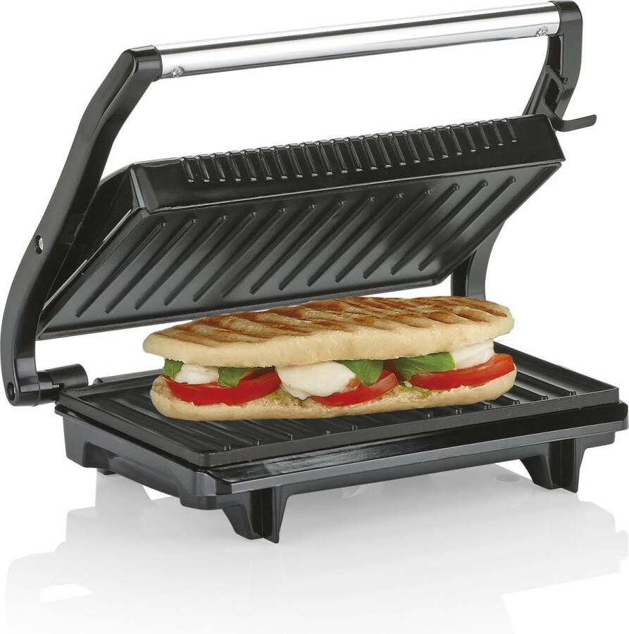 Tristar Contactgrill GR-2846 Panini Grill en Tosti-ijzer Anti-aanbaklaag Zwevend deksel 700W RVS Zwart