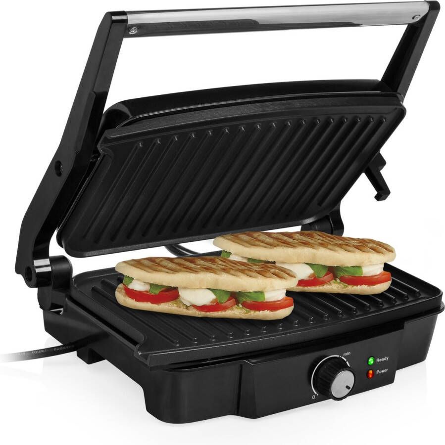 Tristar Contactgrill XL GR-2852 Panini Grill XL Tosti-ijzer 180⁰ te openen Tafel Grill Zwevend deksel Anti-aanbaklaag 1500W RVS Zwart