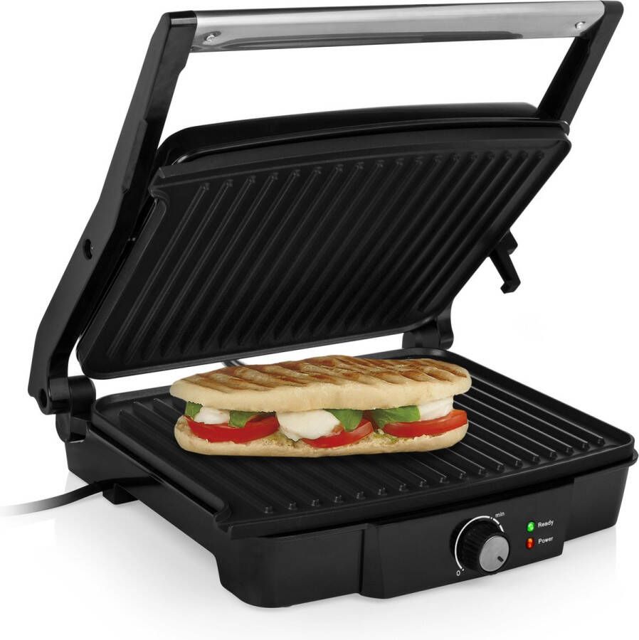 Tristar Contactgrill XL GR-2853 Panini Grill Tafel Grill Tosti-ijzer Regelbare thermostaat 2000W RVS Zwart