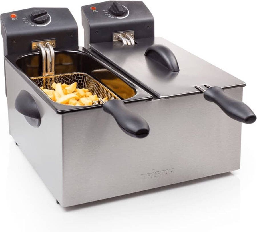 Tristar Dubbele Friteuse FR-6937 Frituurpan 2 x 3 liter 2 x 1800W Beide pannen apart te bedienen RVS