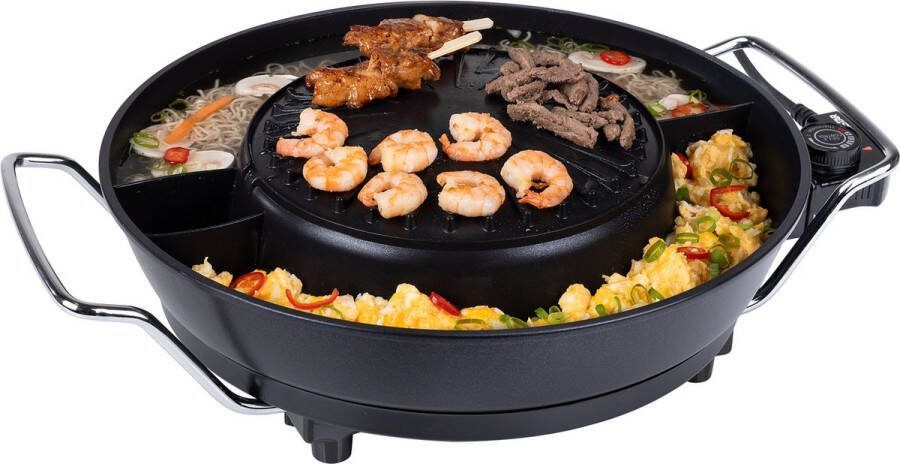 Tristar Elektrische Hotpot PZ-9131 Chinese Fondue Korean BBQ en Grillplaat Inclusief fonduevorkjes fonduenetjes en tang Zwart