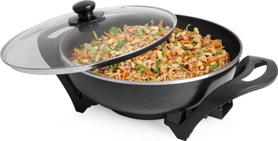 Tristar Elektrische Wok PZ-9130 Elektrische hapjespan 4 5 liter – Elektrische koken inclusief deksel 1500W Zwart