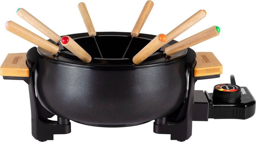 Tristar FO-1108 Fonduepan – Elektrische Fondue Fondueset voor 8 personen Geschikt voor kaas olie chocolade en bouillon Bamboe