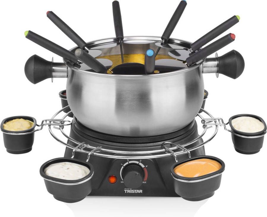 Tristar FO-1109 Fonduepan – Fondue Elektrisch Fondueset 8 personen 1 3 liter – Roestvrijstaal met sausring