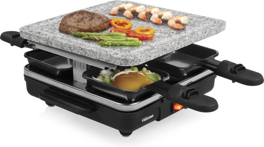 Tristar Gourmetstel RA-2745 Steengrill Raclette Gourmetset voor 4 peronen Grillplaat 21 x 21 cm Met afneembare stenen grillplaat Zwart