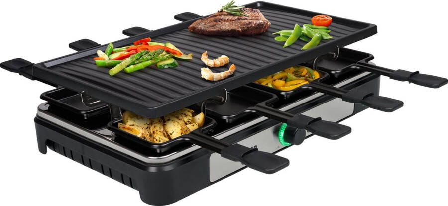 Tristar Gourmetstel RA-2746 Gourmetset voor 8 personen Met grote grillplaat Gourmetplaat met regelbare temperatuur Zwart RVS
