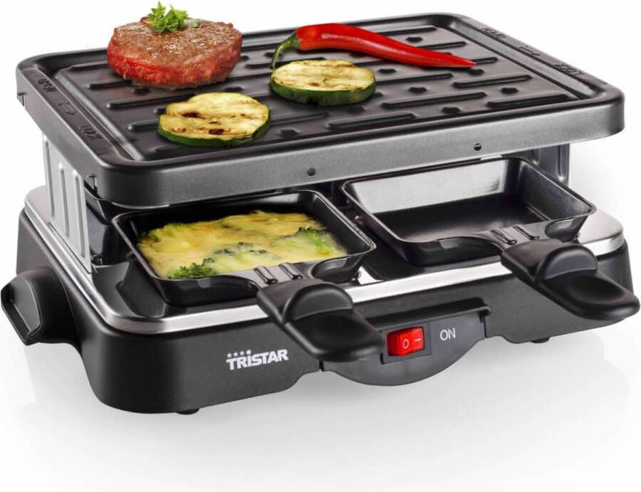 Tristar Gourmetstel RA-2949 Gourmetset Raclette 4 personen Geschikt voor gebruik op de camping Zwart