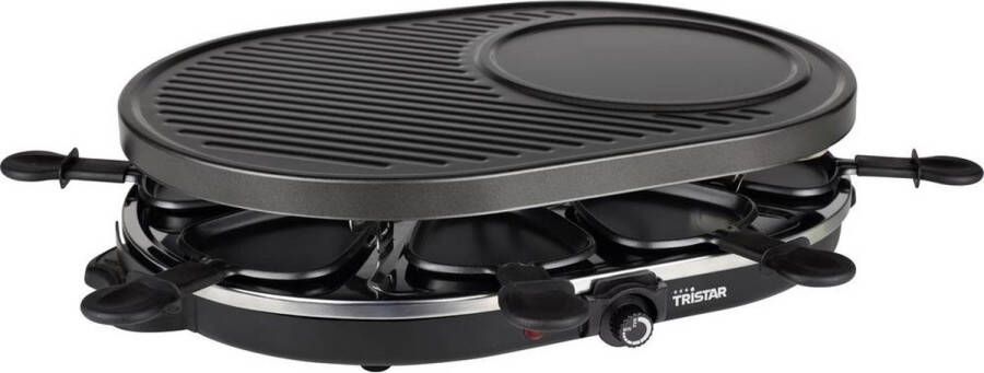 Tristar Gourmetstel RA-2996 – Raclette Gourmet 8 personen – Grillplaat met crêpevorm Gourmetset ovaal Zwart