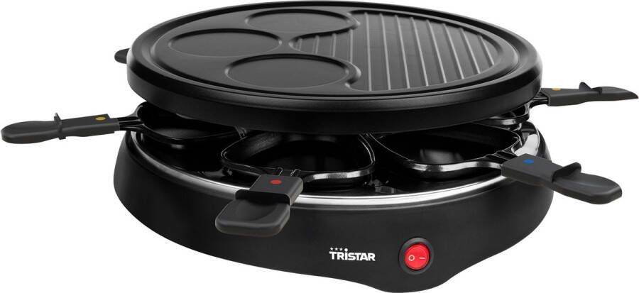 Tristar Gourmetstel RA-2998 Gourmet Raclette 6 personen Grillplaat met crêpevorm Gourmetset rond Zwart