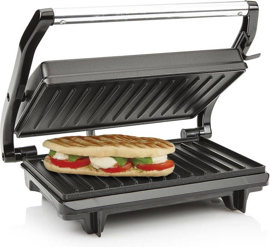 Tristar Contactgrill GR-2846 Panini Grill en Tosti-ijzer Anti-aanbaklaag Zwevend deksel 700W RVS Zwart