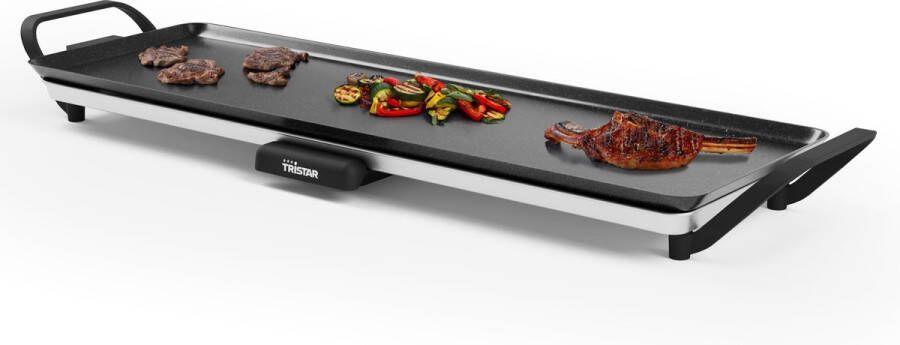 Tristar Grillplaat BP-2668 Tafelgrill L: 70 x 23 cm Voor binnen en buiten BPA Free Gourmet bakplaat voor op tafel 6 tot 8 personen Met regelbare thermostaat Anti-aanbaklaag Zwart