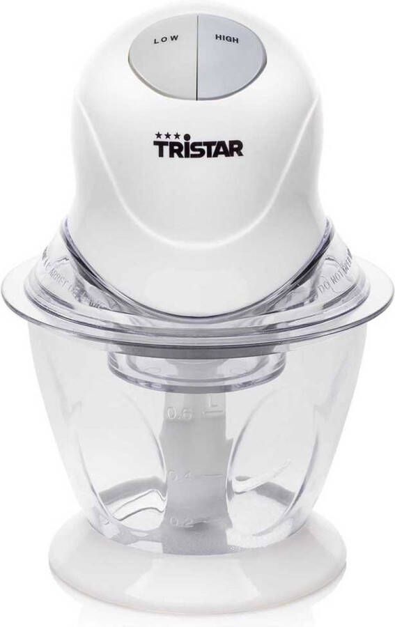 Tristar Hakmolen BL-4009 Chopper Elektrisch 600 ml Voor noten fruit en groenten Hakfunctie en Pureerfunctie 2 standen Vaatwasbestendinge onderdelen Wit