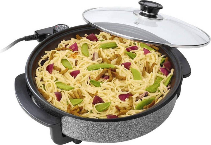 Tristar Hapjespan PZ-2963 Elektrische Hapjespan met Deksel 30 cm Snackpan XL Anti-aanbaklaag en Regelbare Thermostaat Maximale temperatuur 280⁰ C Zwart