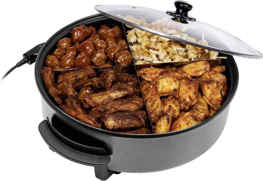 Tristar Hapjespan PZ-9145 Elektrische Hapjespan met Deksel 40 cm Snackpan XXL Partypan met Anti-aanbaklaag en Regelbare Thermostaat Maximaal 250 ⁰C Zwart