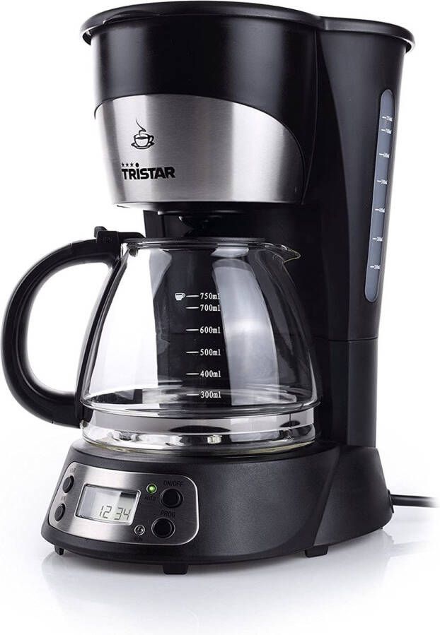 Tristar Koffiezetapparaat CM-1235 Filter-koffiezetapparaat 750 ml Geschikt voor camping gebruik Digitaal en Timer Functie Glazen kan Verwijderbare koffiefilter 7 kopjes Zwart
