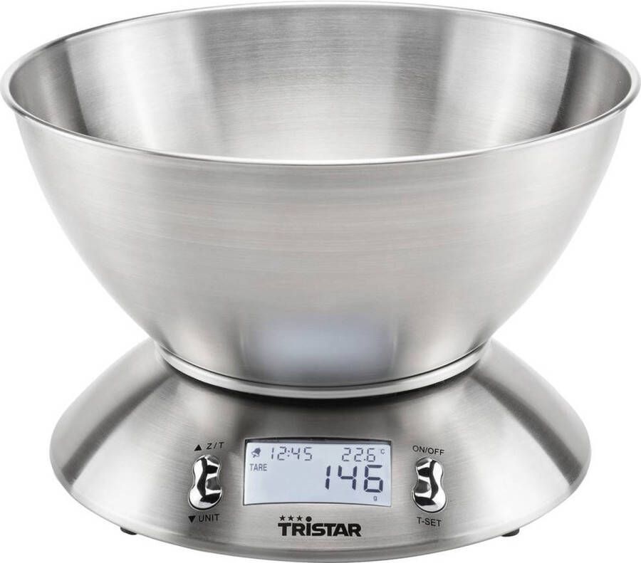 Tristar KW-2436 Keukenweegschaal – Weegschaal keuken met afneembare kom 2.5 liter – Tot 5 kilogram RVS