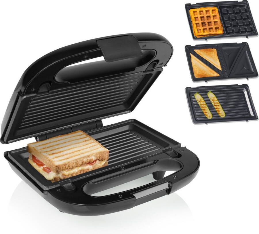 Tristar Multi Tosti-ijzer SA-3071 Sandwich maker 3 in 1 Tosti-ijzer Wafelijzer en Contactgrill Verwisselbare bakplaten voor Tosti's Wafels en Panini's Inclusief antiaanbaklaag