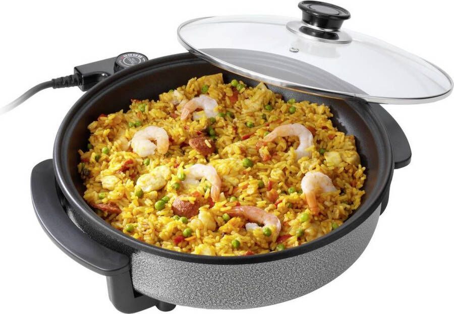 Tristar Hapjespan PZ-2963 – Elektrische Hapjespan met Deksel 30 cm – Snackpan XL Anti-aanbaklaag en Regelbare Thermostaat 1500W Maximale temperatuur 280⁰ C Zwart