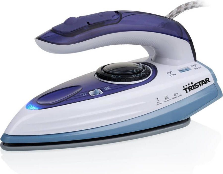 Tristar Reisstrijkijzer ST-8152 Stoomstrijkijzer Travel Inklapbaar Blauw Wit 1000 Watt