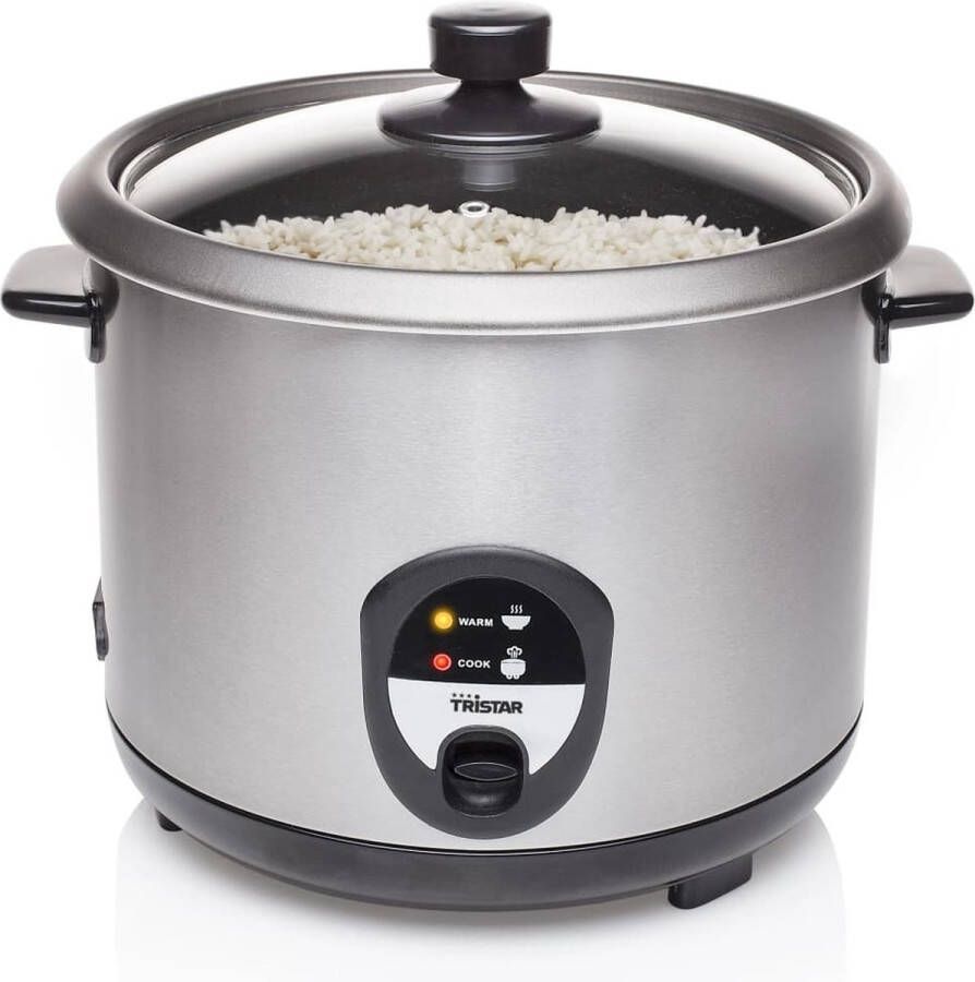 Tristar Rijstkoker RK-6129 Geschikt voor 10-12 personen 2.2 Liter Inclusief gratis lepel maatbeker en spatel Droogkookbeveiliging & Warmhoudfunctie Antiaanbaklaag en vaatwasserbestendige onderdelen- RVS