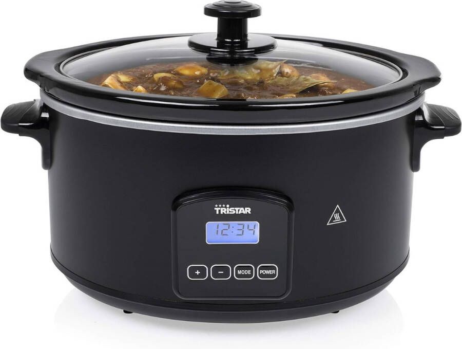 Tristar Slowcooker met Timer Slowcooker met Instelbare Thermostaat Elektrische Slowcooker met Uitneembare Keramische Binnenpan Vaatwasmachinebestendig 4.5 L Zwart