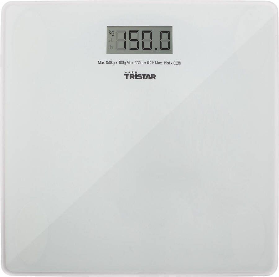 Tristar Weegschaal WG-2419 Personenweegschaal Digitale Weegschaal met Anti-Slipvoetjes Tot 150 kg Wit