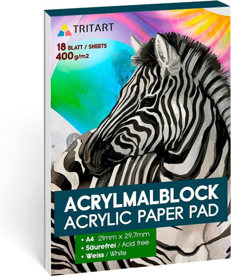 Tritart Acryl-Farben-Set Malfarben Tuben 25 x 12ml 12 Pinsel 2 Mischpaletten Acryl-Papier A4 400g m2 Acrylverf