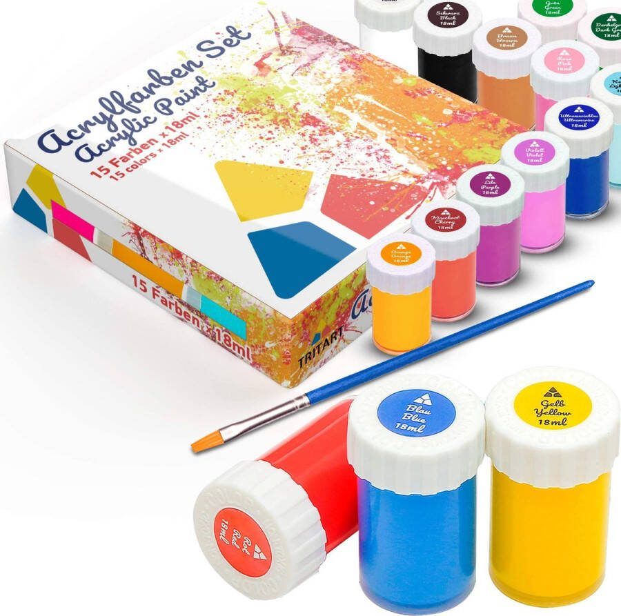 Tritart Acryl Verfset voor Kinderen en Volwassenen Set van 15 Kleurenset van Acrylverf Om te Schilderen Mat van Kleur