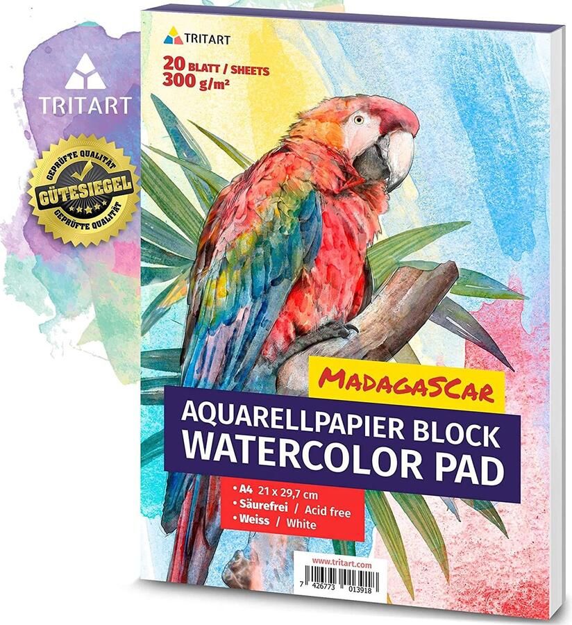 Tritart A4 Aquarelpapier Pad 300gsm Dik en Zuurvrij Professioneel Aquarelpapier voor Tekenen en Schetsen Koud Geperst voor Beginners en Gevorderden Tekenblok A4