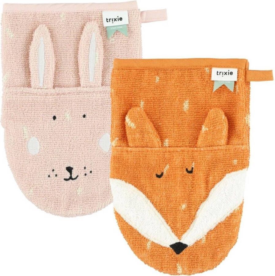 Trixie Baby Trixie Pack 2 washandjes14x22 cm Mrs. Rabbit Mr. Fox