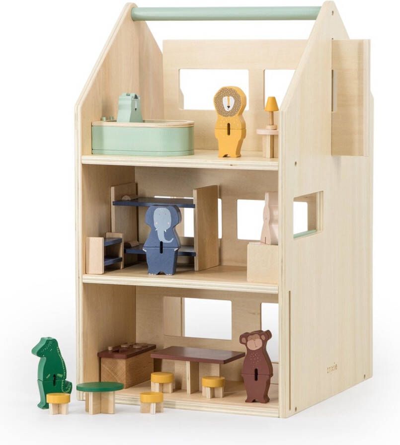 Trixie Houten Speelhuis met Accessoires Educatief Speelgoed Poppenhuis Pretend play Voor Peuters & Kleuters